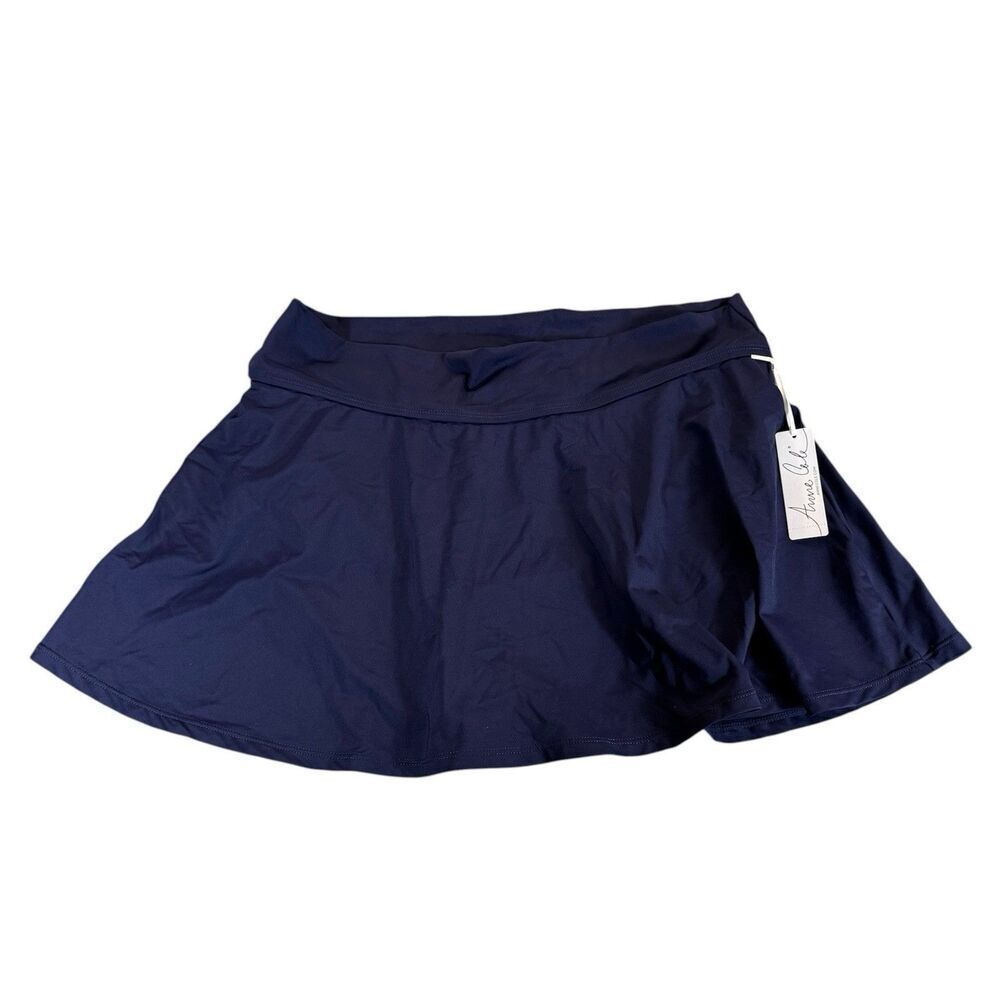NWT Anne Cole 16W Soft Band Skirted Swim Bottom Skort Navy Blue $64 MYPB41401